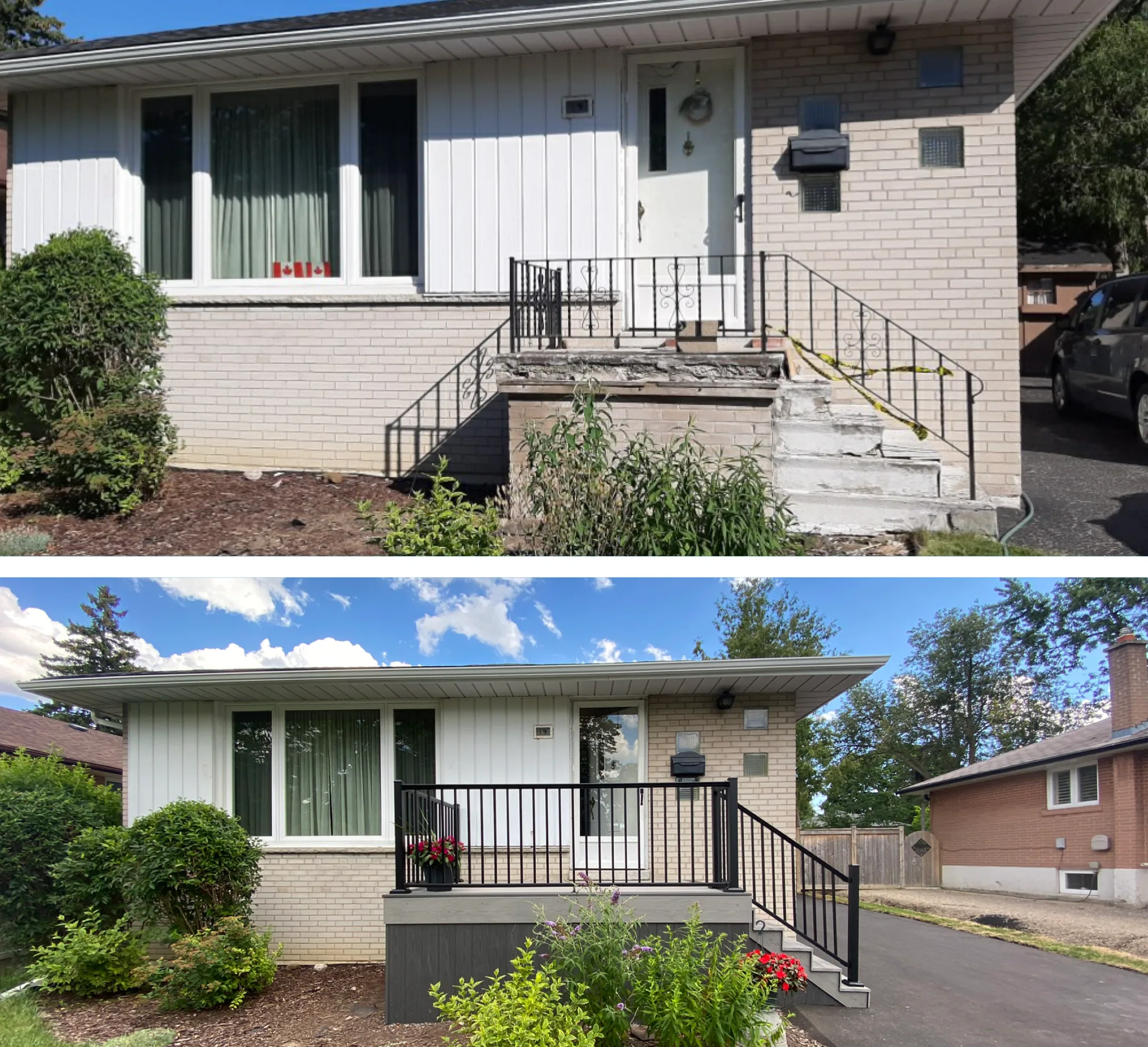 Front porch and steps, before and after